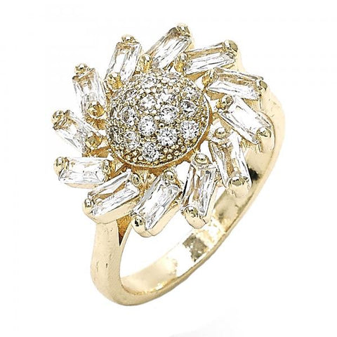 Anillo Multi Piedra 01.210.0105.06 Oro Laminado, Diseño de Flor, con Zirconia Cubica Blanca, Pulido, Dorado