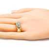 Anillo Multi Piedra 01.372.0001.09 Oro Laminado, Diseño de Corazon, con Cristal Blanca, Pulido, Dorado