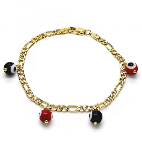 Pulsera de Dije 03.63.2070.08 Oro Laminado, Diseño de Ojo Griego, Pulido Rojo, Dorado