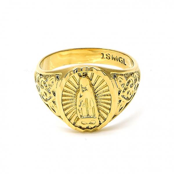 Anillo de Hombre 01.185.0003.10 Oro Laminado, Diseño de Guadalupe, Diamantado, Dorado