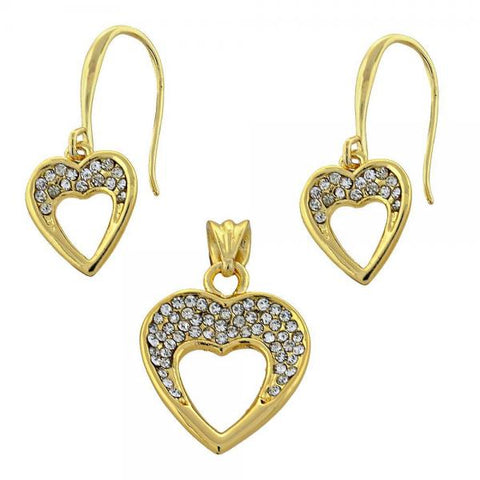 Juego de Arete y Dije de Adulto 10.59.0109 Oro Laminado, Diseño de Corazon, con Cristal Blanca, Dorado