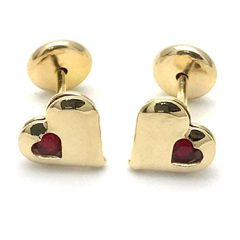 Arete Dormilona 02.09.0196 Oro Laminado, Diseño de Corazon, con Zirconia Cubica Granate, Pulido, Dorado