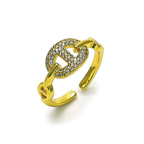 Anillo Multi Piedra 01.341.0125 Oro Laminado, Diseño de Puff Mariner, con Micro Pave Blanca, Pulido, Dorado