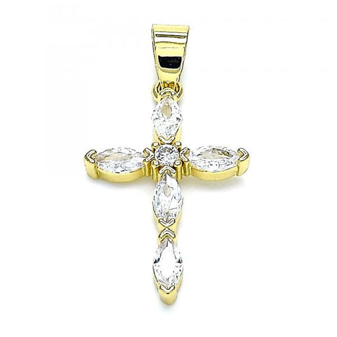 Dije Religioso 05.102.0014 Oro Laminado, Diseño de Cruz, con Zirconia Cubica Blanca, Pulido, Dorado