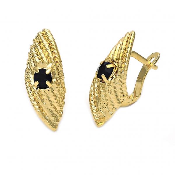 Arete Gancho Frances 5.127.039.1 Oro Laminado, Diseño de Torcido, con Zirconia Cubica Negro, Diamantado, Dorado