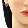 Arete Dormilona 02.213.0218.3 Oro Laminado, Diseño de Corazon, Esmaltado Violeta, Dorado