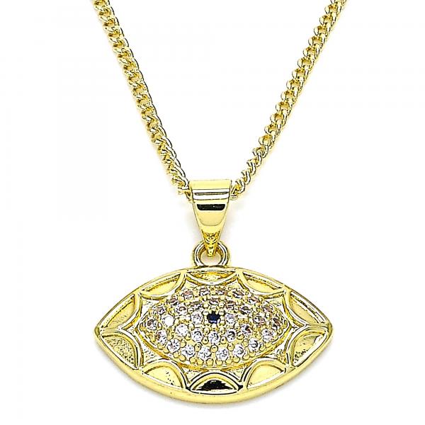 Collares con Dije 04.156.0399.20 Oro Laminado, Diseño de Ojo Griego, con Micro Pave Zafiro Azul y Blanca, Pulido, Dorado