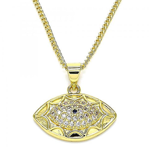 Collares con Dije 04.156.0399.20 Oro Laminado, Diseño de Ojo Griego, con Micro Pave Zafiro Azul y Blanca, Pulido, Dorado