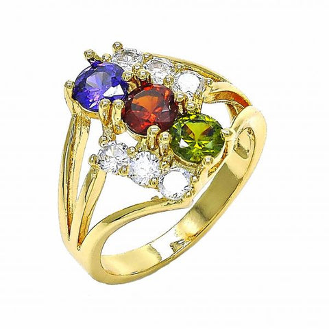 Anillo Multi Piedra 01.365.0013.09 Oro Laminado, con Zirconia Cubica Multicolor, Pulido, Dorado