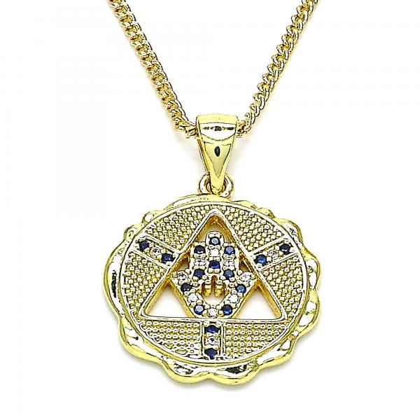 Collares con Dije 04.341.0065.2.20 Oro Laminado, Diseño de Mano de Dios, con Micro Pave Zafiro Azul y Blanca, Pulido, Dorado