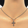 Collares con Dije 04.284.0010.2.22 Oro Laminado, Diseño de Cruz, con Zirconia Cubica Negro y Blanca, Pulido, Dorado