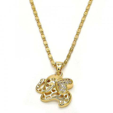 Collares con Dije 04.233.0016.18 Oro Laminado, Diseño de Elefante, con Micro Pave Blanca, Pulido, Dorado