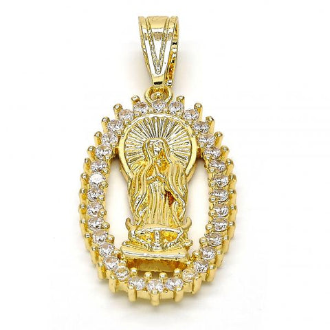Dije Religioso 05.120.0062 Oro Laminado, Diseño de Guadalupe, con Zirconia Cubica Blanca, Pulido, Dorado