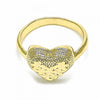 Anillo Elegante 01.233.0003.10 Oro Laminado, Diseño de Corazon, Diamantado, Dorado