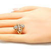 Anillo Multi Piedra 01.210.0096.06 Oro Laminado, Diseño de Flor, con Zirconia Cubica Blanca, Pulido, Dorado