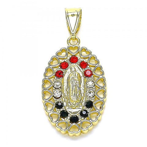 Dije Religioso 05.253.0018.1 Oro Laminado, Diseño de Guadalupe y Corazon, Diseño de Guadalupe, con Cristal Multicolor, Pulido, Dorado
