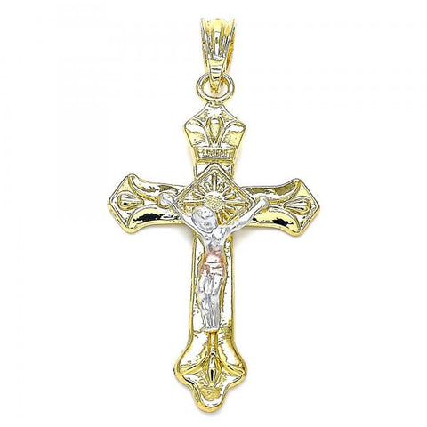 Dije Religioso 05.351.0184 Oro Laminado, Diseño de Crucifijo, Pulido, Tricolor