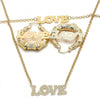 Collar, Pulso y Arete 06.63.0243 Oro Laminado, Diseño de Amor, Pulido, Dorado