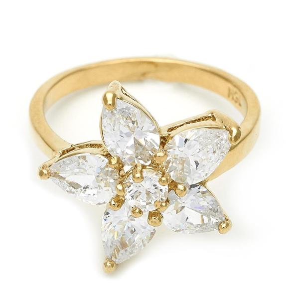 Anillo Multi Piedra 5.171.030.09 Oro Laminado, Diseño de Flor, con Zirconia Cubica Blanca, Pulido, Dorado
