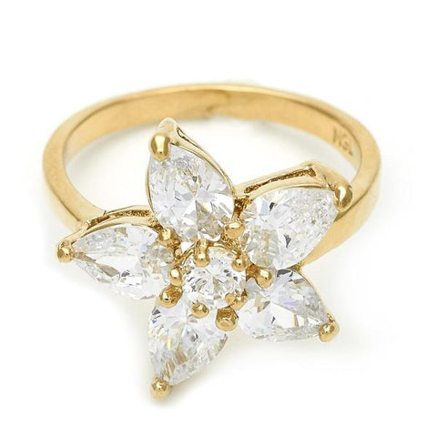 Anillo Multi Piedra 5.171.030.09 Oro Laminado, Diseño de Flor, con Zirconia Cubica Blanca, Pulido, Dorado