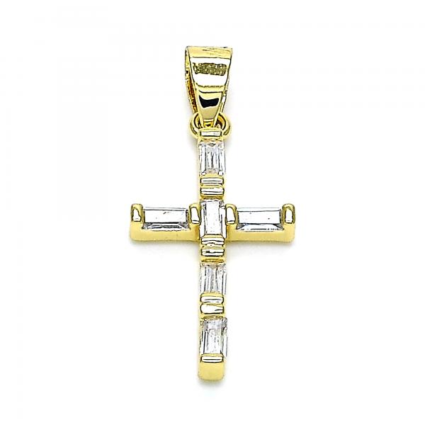 Dije Religioso 05.102.0015 Oro Laminado, Diseño de Cruz, con Zirconia Cubica Blanca, Pulido, Dorado