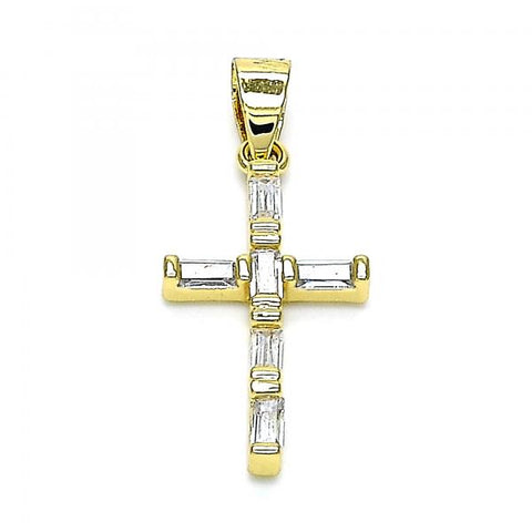 Dije Religioso 05.102.0015 Oro Laminado, Diseño de Cruz, con Zirconia Cubica Blanca, Pulido, Dorado