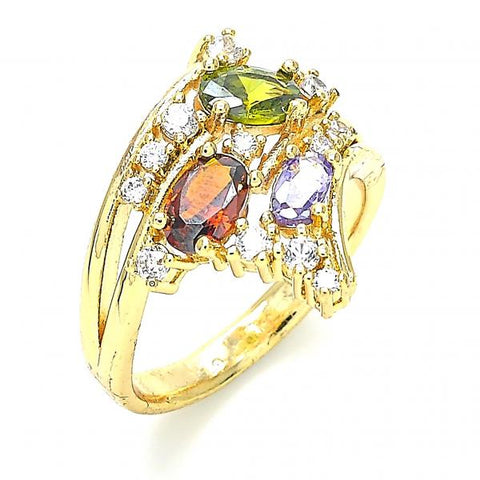 Anillo Multi Piedra 01.221.0006.1.08 Oro Laminado, con Zirconia Cubica Multicolor, Pulido, Dorado