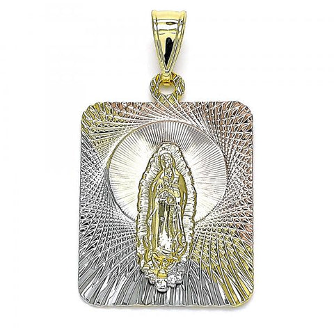 Dije Religioso 05.253.0162 Oro Laminado, Diseño de Guadalupe, Diamantado, Tricolor