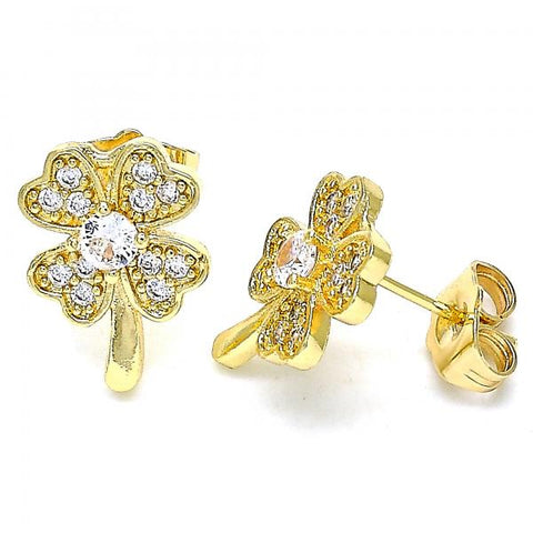 Arete Dormilona 02.210.0426 Oro Laminado, Diseño de Trebol de Cuatro Hojas, con Micro Pave Blanca, Pulido, Dorado