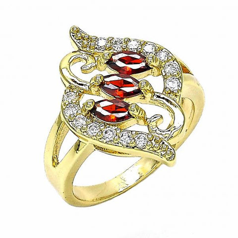 Anillo Multi Piedra 01.283.0011.08 Oro Laminado, con Zirconia Cubica Granate y Blanca, Pulido, Dorado