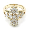 Anillo Multi Piedra 01.210.0096.06 Oro Laminado, Diseño de Flor, con Zirconia Cubica Blanca, Pulido, Dorado