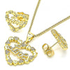 Juego de Arete y Dije de Adulto 10.156.0320 Oro Laminado, Diseño de Corazon y Amor, Diseño de Corazon, con Micro Pave Blanca, Pulido, Dorado