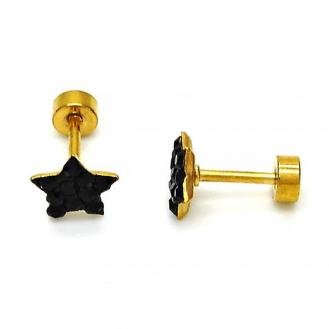 Arete Dormilona 02.271.0021 Acero Inoxidable, Diseño de Estrella, con Cristal Negro, Pulido, Dorado
