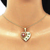 Collares con Dije 04.351.0019.20 Oro Laminado, Diseño de Corazon y Libelula, Diseño de Corazon, con Cristal Blanca, Pulido, Tricolor