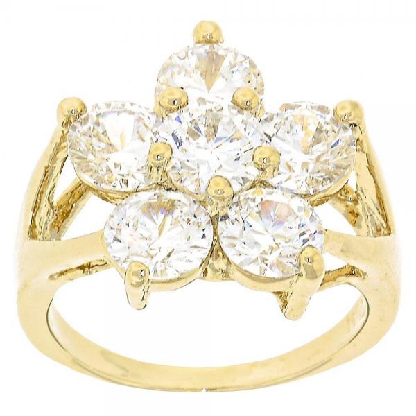 Anillo Multi Piedra 5.165.013.08 Oro Laminado, Diseño de Flor, con Zirconia Cubica Blanca, Pulido, Dorado