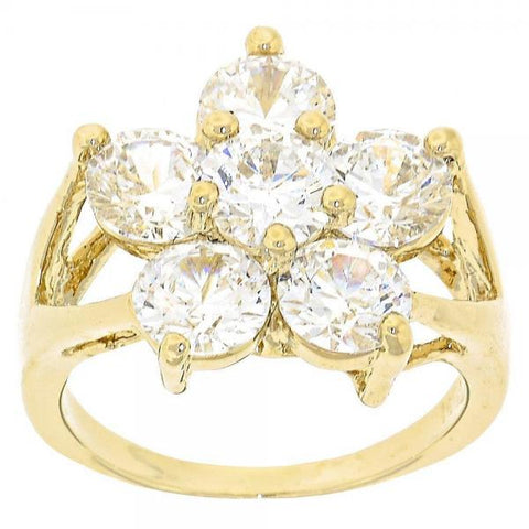Anillo Multi Piedra 5.165.013.08 Oro Laminado, Diseño de Flor, con Zirconia Cubica Blanca, Pulido, Dorado