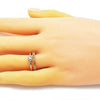 Anillo Multi Piedra 01.284.0084 Oro Laminado, Diseño de Corazon, con Zirconia Cubica Blanca, Pulido, Dorado