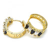 Argolla Huggie 02.210.0028.3.15 Oro Laminado, con Zirconia Cubica Negro y Blanca, Pulido, Dorado