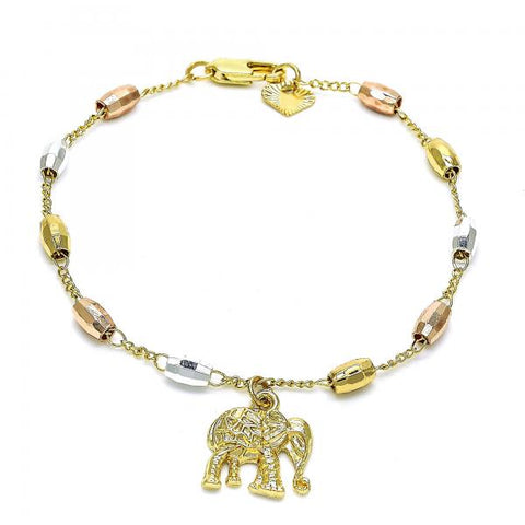 Rosario de Pulsera 03.351.0023.08 Oro Laminado, Diseño de Elefante, Pulido, Tricolor