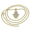 Collares con Dije 04.156.0395.20 Oro Laminado, Diseño de Mano de Dios, con Micro Pave Blanca, Pulido, Dorado