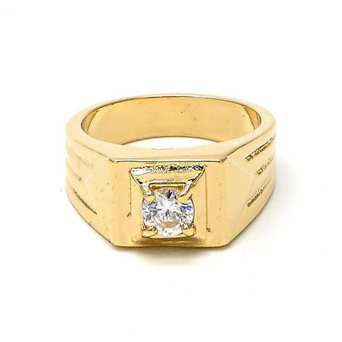 Anillo de Hombre 01.63.0444.07 Oro Laminado, Diseño de Solitario, con Zirconia Cubica Blanca, Diamantado, Dorado