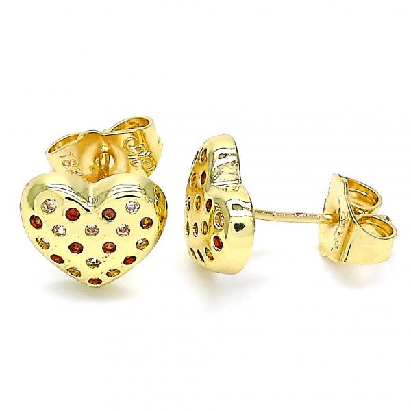 Arete Dormilona 02.156.0490.1 Oro Laminado, Diseño de Corazon, con Micro Pave Granate y Blanca, Pulido, Dorado