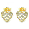 Arete Dormilona 02.156.0496 Oro Laminado, Diseño de Corazon, con Micro Pave Blanca, Pulido, Dorado