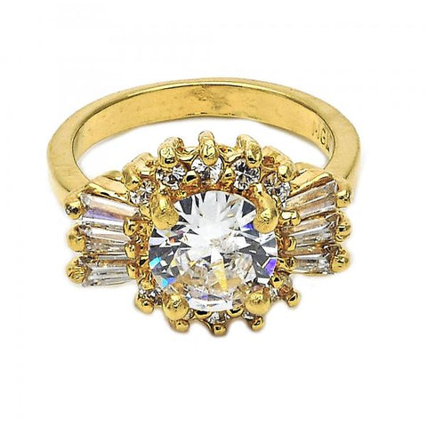 Anillo Multi Piedra 5.170.021.07 Oro Laminado, Diseño de Baguette y Cluster, Diseño de Baguette, con Zirconia Cubica Blanca, Pulido, Dorado