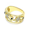 Anillo Multi Piedra 01.380.0001.07 Oro Laminado, Diseño de Elefante, con Cristal Blanca y Negro, Pulido, Dorado