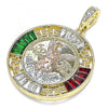 Dije Religioso 05.380.0026.1 Oro Laminado, Diseño de Moneda Centenario y Angel, Diseño de Moneda Centenario, con Cristal Granate y Verde, Pulido, Tricolor