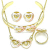 Collar, Pulso, Arete y Anillo 06.361.0022 Oro Laminado, Diseño de Corazon, Pulido, Tricolor