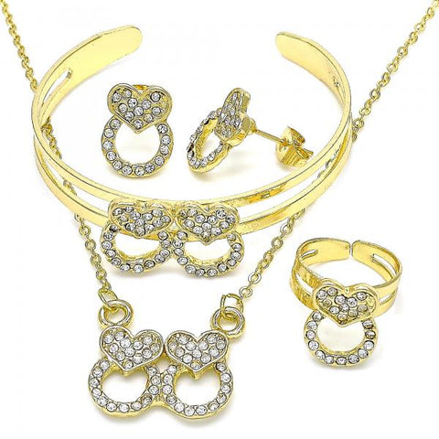 Collar, Pulso, Arete y Anillo 06.361.0023 Oro Laminado, Diseño de Corazon, con Cristal Blanca, Pulido, Tono Dorado