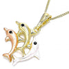 Collares con Dije 04.380.0031.20 Oro Laminado, Diseño de Delfin, con Cristal Negro, Pulido, Tricolor