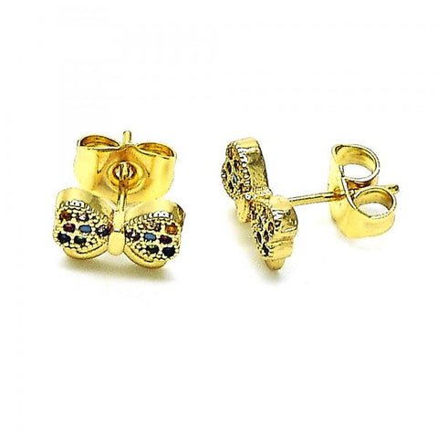 Arete Dormilona 02.210.0664.1 Oro Laminado, Diseño de Arco, con Micro Pave Multicolor, Pulido, Dorado